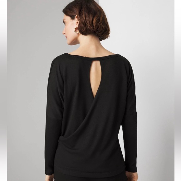 NWT WHBM Long Sleeve Knit Top with Cutout Back Blouse in Black size S - Picture 2 of 5